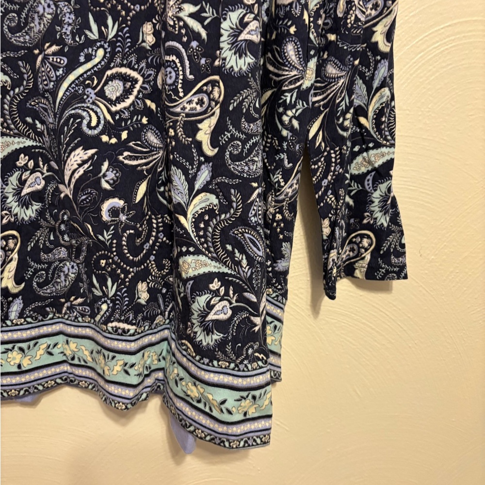 J.Jill Petite Medium Navy Blue Paisley Tunic Top 3/4 Sleeve Soft Cotton Modal - Picture 8 of 9